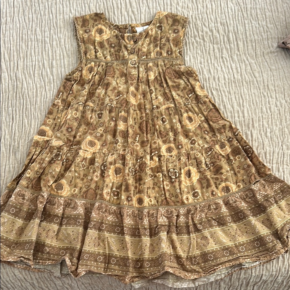 Spell Cream and Brown Smocked Tiered Sundress